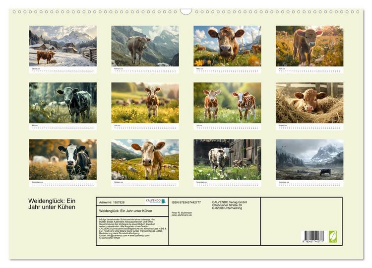 Produktbild: Weidengl&uuml;ck: Ein Jahr unter K&uuml;hen (Wandkalender 2026 DIN A2 quer), CALVENDO Monatskalender