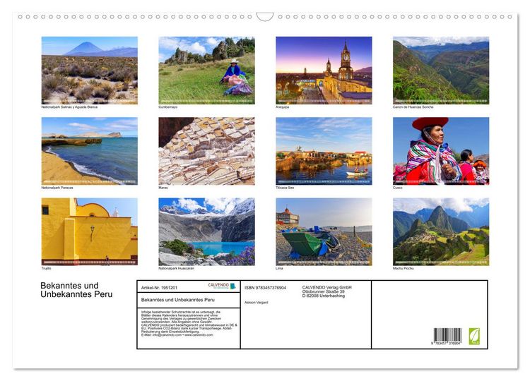 Produktbild: Bekanntes und Unbekanntes Peru (Wandkalender 2026 DIN A2 quer), CALVENDO Monatskalender