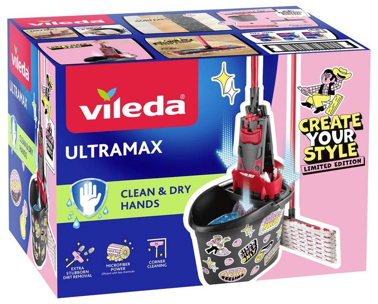 Produktbild: Vileda 183751 Vileda ULTRAMAX MY STYLE Box - Cleaning Lovers Bodenwischer-Set Anthrazit, Rot 1 St.