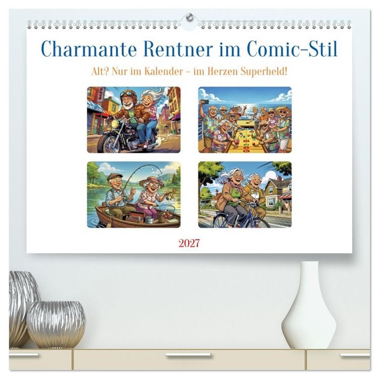 Produktbild: Charmante Rentner im Comic-Stil (hochwertiger Premium Wandkalender 2027 DIN A2 quer), Kunstdruck in Hochglanz