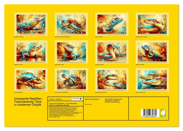 Produktbild: Imposante Reptilien. Faszinierende Tiere in moderner &Ouml;loptik (Wandkalender 2026 DIN A3 quer), CALVENDO Monatskalender