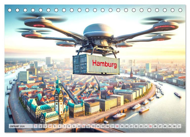 Produktbild: Die Zukunft im Hamburger Hafen: Visionen und M&ouml;glichkeiten von Morgen. (Tischkalender 2026 DIN A5 quer), CALVENDO Monatskalender