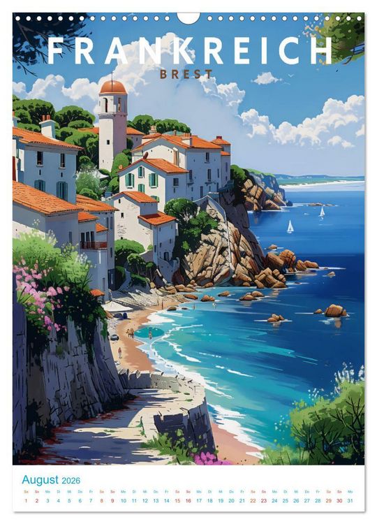 Produktbild: Frankreich - Old School Poster Style (Wandkalender 2026 DIN A3 hoch), CALVENDO Monatskalender