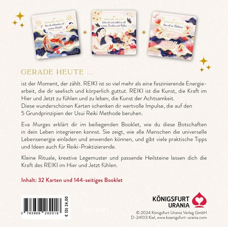 Produktbild: Reiki &ndash; Die Kraft im Hier und Jetzt: 32 Achtsamkeitskarten mit Goldfolie und Goldschnitt, St&uuml;lpdeckelschachtel mit Goldpr&auml;gung und 144-seitiges Buch