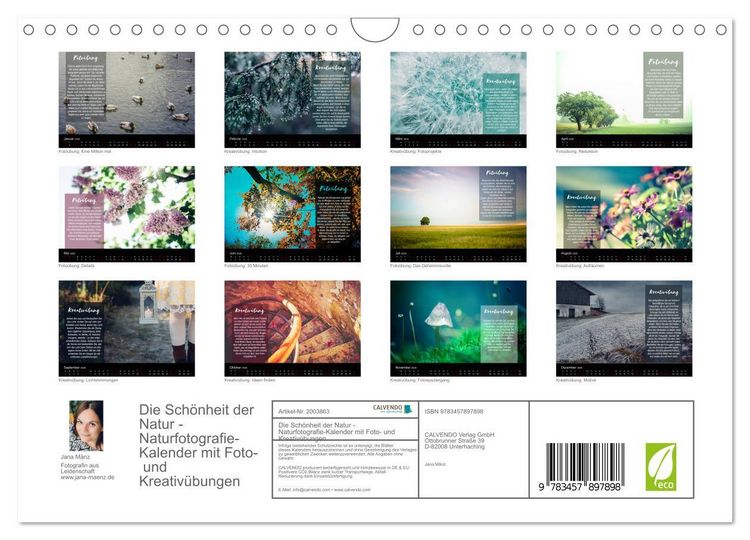 Produktbild: Die Sch&ouml;nheit der Natur - Naturfotografie-Kalender mit Foto- und Kreativ&uuml;bungen (Wandkalender 2026 DIN A4 quer), CALVENDO Monatskalender