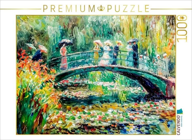 Produktbild: CALVENDO Puzzle Impressionistische Br&uuml;cke mit Menschen &uuml;ber dem Seerosenteich | 1000 Teile Lege-Gr&ouml;&szlig;e 64x48cm Foto-Puzzle f&uuml;r gl&uuml;ckliche Stunden