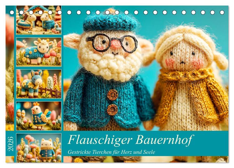 Produktbild: Flauschiger Bauernhof. Gestrickte Tierchen f&uuml;r Herz und Seele (Tischkalender 2026 DIN A5 quer), CALVENDO Monatskalender
