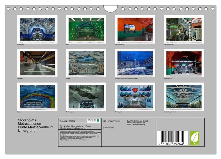 Produktbild: Stockholms Metrostationen - Bunte Meisterwerke im Untergrund (Wandkalender 2026 DIN A4 quer), CALVENDO Monatskalender