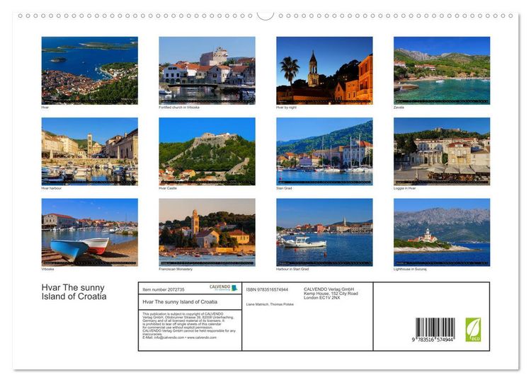 Produktbild: Hvar The sunny Island of Croatia (High Quality Premium Wall Calendar 2026 DIN A2 landscape),CALVENDO 12 Month Wall Calendar