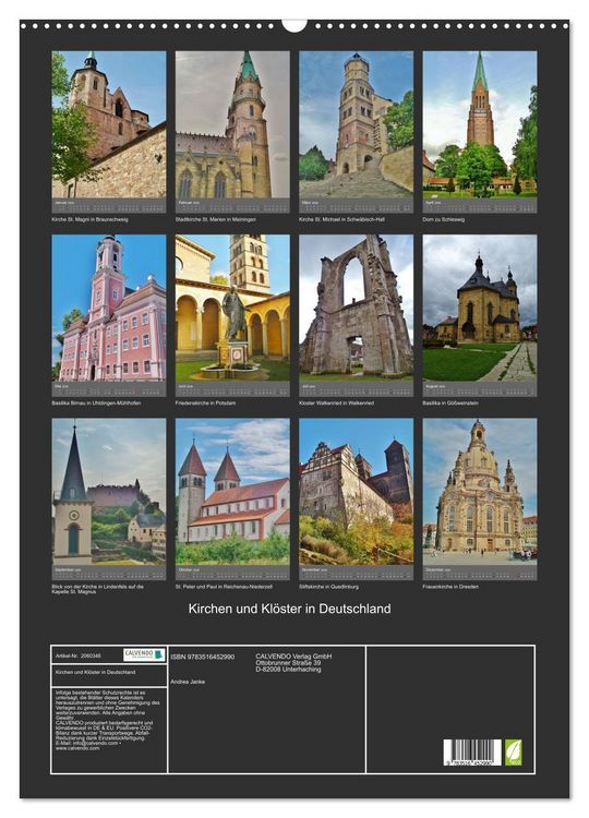 Produktbild: Kirchen und Kl&ouml;ster in Deutschland (Wandkalender 2026 DIN A2 hoch), CALVENDO Monatskalender