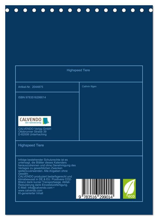 Produktbild: Highspeed Tiere (Tischkalender 2026 DIN A5 hoch), CALVENDO Monatskalender