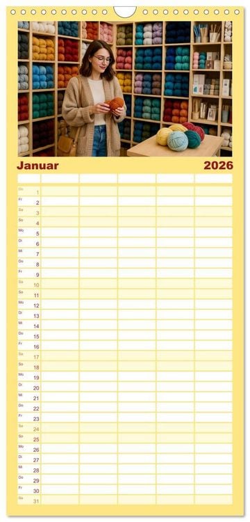 Produktbild: Familienplaner 2026 - Stricken und Wolle mit 5 Spalten (Wandkalender, 21 x 45 cm) CALVENDO