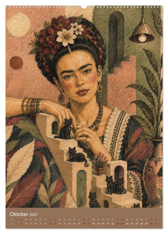 Produktbild: Freude im Haar. Leid im Herzen. Eine Hommage an Frida Kahlo (hochwertiger Premium Wandkalender 2027 DIN A2 hoch), Kunstdruck in Hochglanz