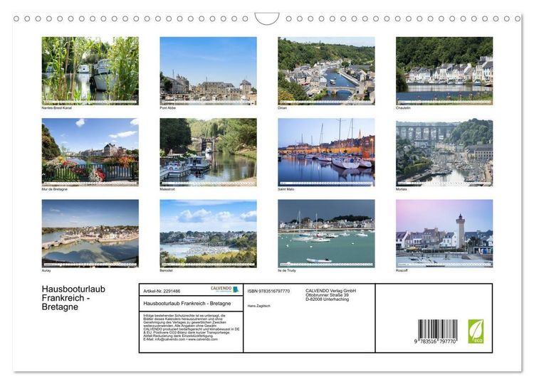 Produktbild: Hausbooturlaub Frankreich - Bretagne (Wandkalender 2027 DIN A3 quer), CALVENDO Monatskalender
