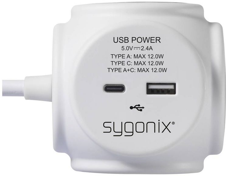 Produktbild: Sygonix SY-5827192 Steckdosenw&uuml;rfel 3fach Wei&szlig;, Grau Schutzkontakt 1St.
