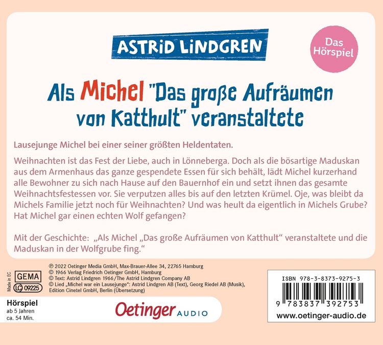 Produktbild: Als Michel "Das gro&szlig;e Aufr&auml;umen von Katthult" veranstaltete. Das H&ouml;rspiel