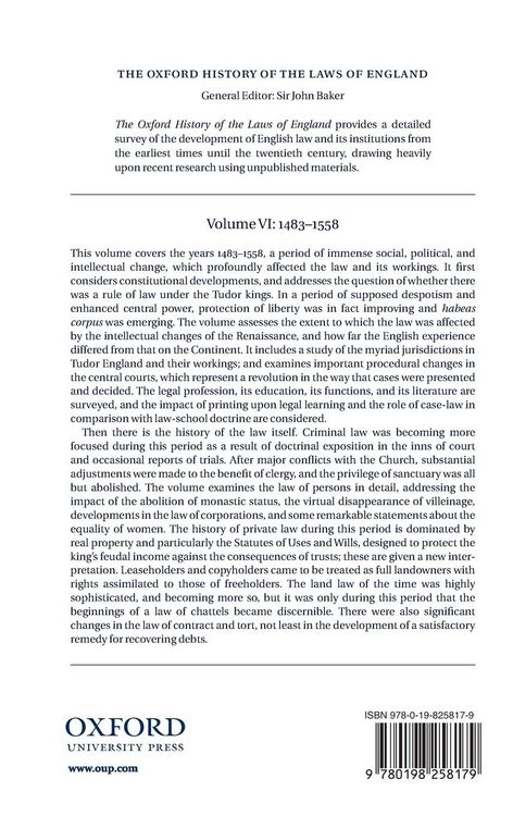 Produktbild: The Oxford History of the Laws of England