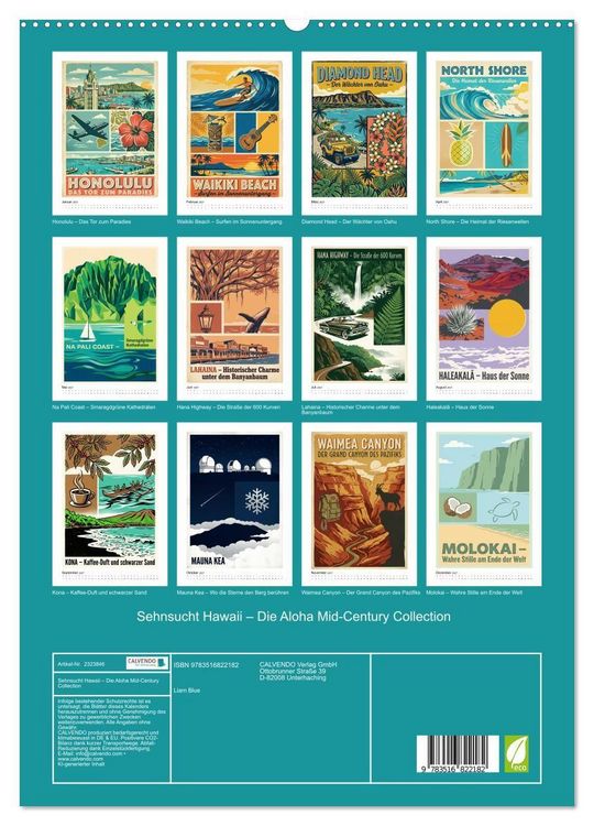 Produktbild: Sehnsucht Hawaii &ndash; Die Aloha Mid-Century Collection (hochwertiger Premium Wandkalender 2027 DIN A2 hoch), Kunstdruck in Hochglanz