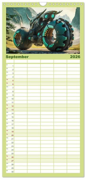 Produktbild: Familienplaner 2026 - Bizzare Motorr&auml;der mit 5 Spalten (Wandkalender, 21 x 45 cm) CALVENDO