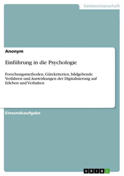 Produktbild: Einf&uuml;hrung in die Psychologie