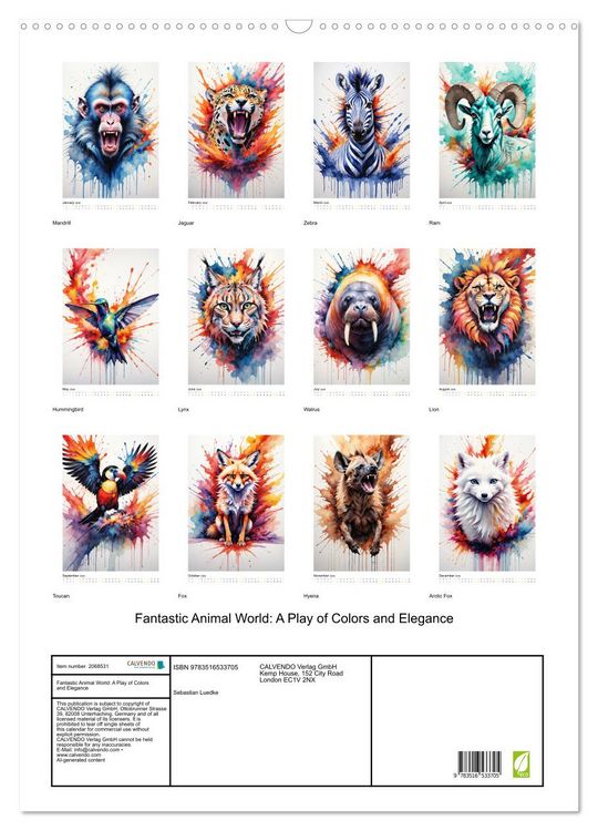 Produktbild: Fantastic Animal World: A Play of Colors and Elegance (Wall Calendar 2026 DIN A2 portrait), CALVENDO 12 Month Wall Calendar