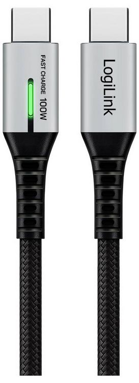 Produktbild: LogiLink USB-C&reg; Kabel USB 3.2 Gen2x2 USB-C&reg; Stecker 1.00 m Schwarz mit LED, 4K UHD, beidseitig verwendbarer Stecker CU0432