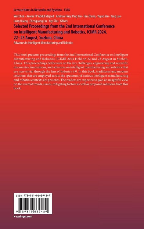 Produktbild: Selected Proceedings from the 2nd International Conference on Intelligent Manufacturing and Robotics, ICIMR 2024, 22-23 August, Suzhou, China