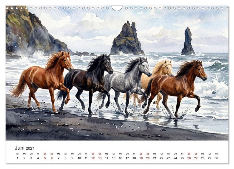Produktbild: Magie der Islandpferde im Aquarellstil (Wandkalender 2027 DIN A3 quer), CALVENDO Monatskalender