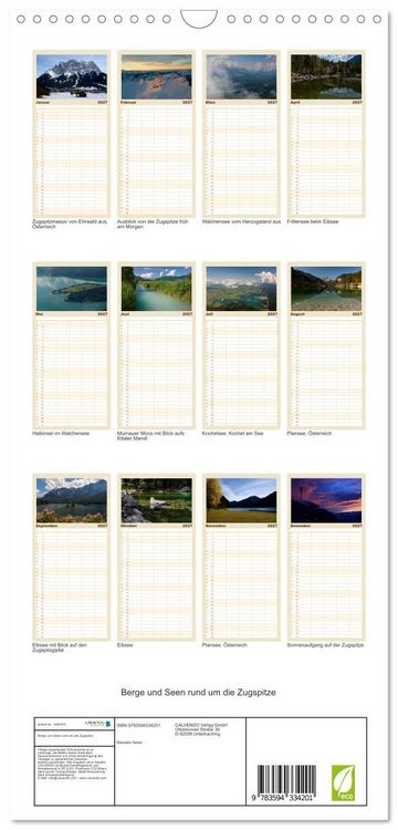 Produktbild: Familienplaner 2027 - Berge und Seen rund um die Zugspitze mit 5 Spalten (Wandkalender, 21 x 45 cm) CALVENDO