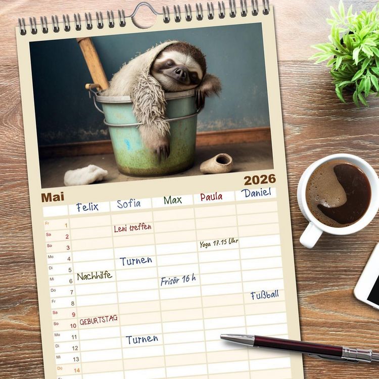Produktbild: Familienplaner 2026 - Der Kalender f&uuml;r echte Faultiere mit 5 Spalten (Wandkalender, 21 x 45 cm) CALVENDO