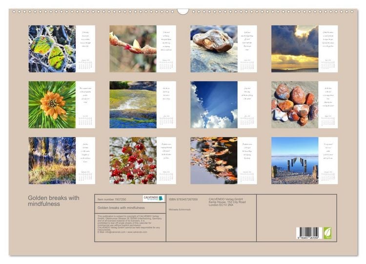 Produktbild: Golden breaks with mindfulness (Wall Calendar 2026 DIN A2 landscape), CALVENDO 12 Month Wall Calendar