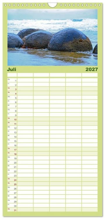 Produktbild: Familienplaner 2027 - Neuseeland - Land der Kontraste mit 5 Spalten (Wandkalender, 21 x 45 cm) CALVENDO
