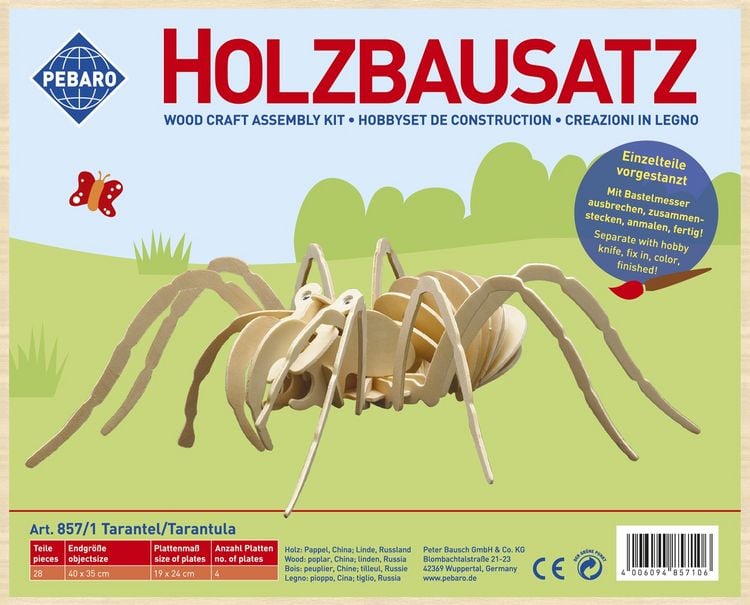 Produktbild: PEBARO 857/1 - Holzbausatz Tarantel Spinne, 28 Teile, Holzkonstruktion zum Zusammenstecken