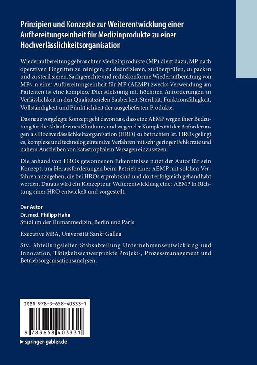 Produktbild: Prinzipien und Konzepte zur Weiterentwicklung einer Aufbereitungseinheit f&uuml;r Medizinprodukte zu einer Hochverl&auml;sslichkeitsorganisation