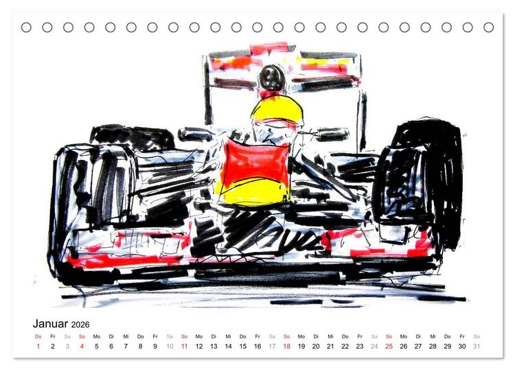 Produktbild: Illustrationen Formel 1 Rennwagen (Tischkalender 2026 DIN A5 quer), CALVENDO Monatskalender