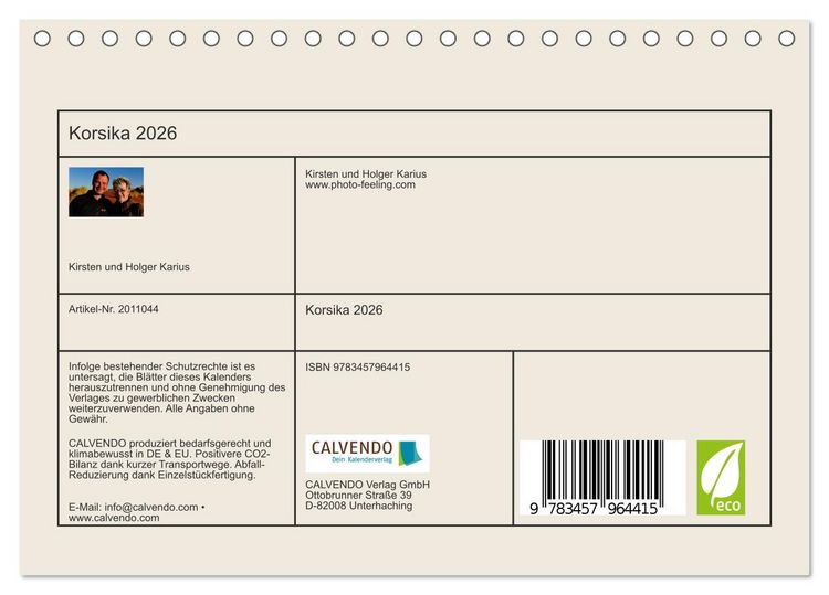 Produktbild: Korsika 2026 (Tischkalender 2026 DIN A5 quer), CALVENDO Monatskalender