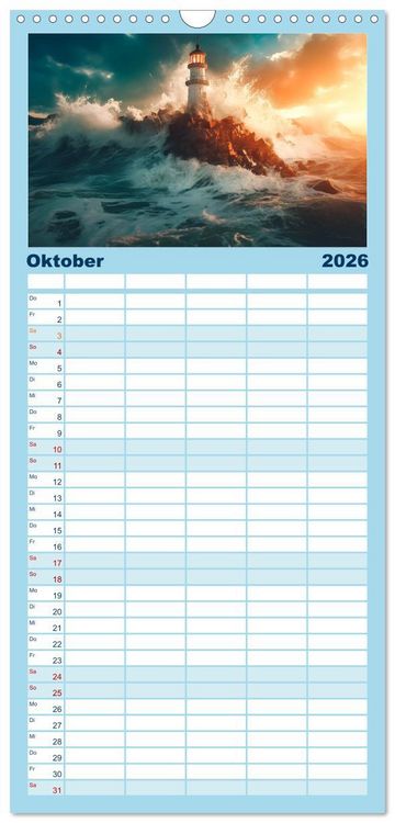 Produktbild: Familienplaner 2026 - KI-Leuchtt&uuml;rme mit 5 Spalten (Wandkalender, 21 x 45 cm) CALVENDO