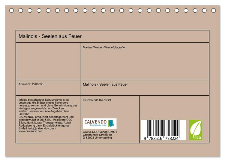 Produktbild: Malinois - Seelen aus Feuer (Tischkalender 2027 DIN A5 quer), CALVENDO Monatskalender