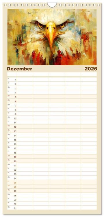Produktbild: Familienplaner 2026 - Majest&auml;ten der L&uuml;fte. Raubv&ouml;gel zwischen Himmel und Kunst mit 5 Spalten (Wandkalender, 21 x 45 cm) CALVENDO