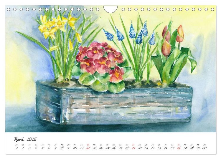 Produktbild: Blumen Bl&uuml;ten Aquarelle (Wandkalender 2026 DIN A4 quer), CALVENDO Monatskalender