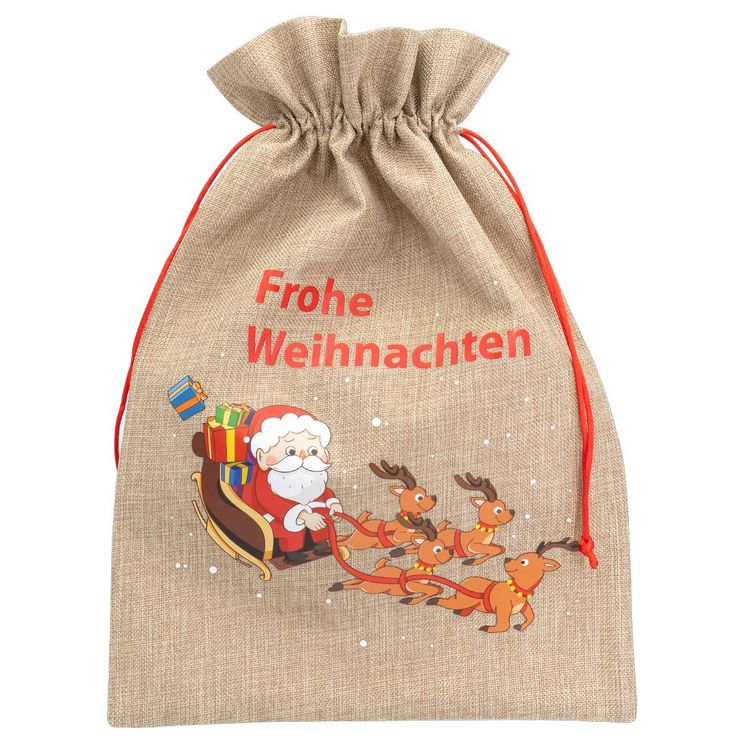Produktbild: Idena Weihnachtsgeschenksack Weihnachtsmann Schlitten 30x40cm