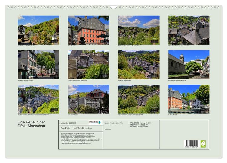 Produktbild: Eine Perle in der Eifel - Monschau (Wandkalender 2026 DIN A2 quer), CALVENDO Monatskalender