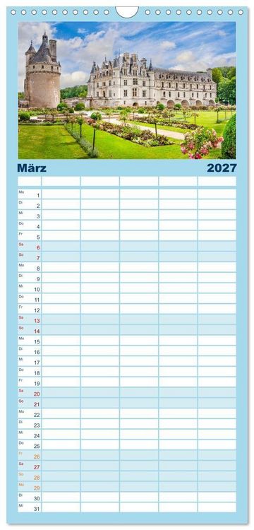 Produktbild: Familienplaner 2027 - Ch&acirc;teaux. Im Tal der Loire mit 5 Spalten (Wandkalender, 21 x 45 cm) CALVENDO