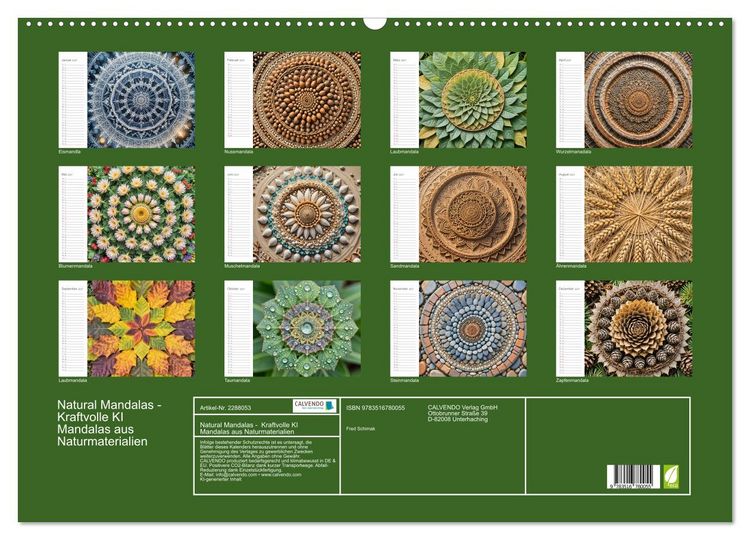 Produktbild: Natural Mandalas - Kraftvolle KI Mandalas aus Naturmaterialien (Wandkalender 2027 DIN A2 quer), CALVENDO Monatskalender