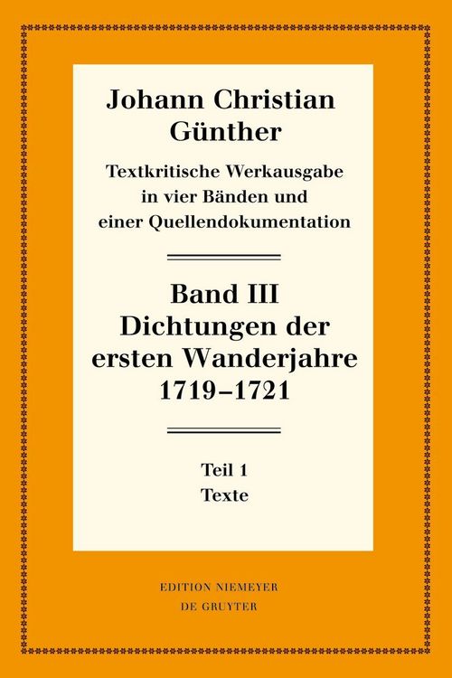 Produktbild: Dichtungen der ersten Wanderjahre 1719-1721