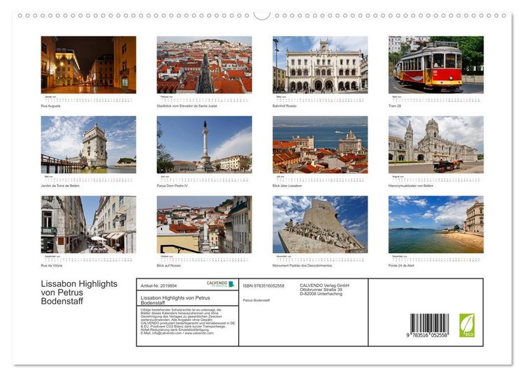 Produktbild: Lissabon Highlights von Petrus Bodenstaff (hochwertiger Premium Wandkalender 2026 DIN A2 quer), Kunstdruck in Hochglanz