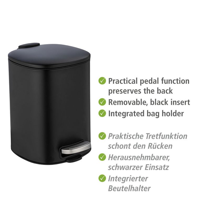 Produktbild: Treteimer Mod. Alassio, Schwarz 5 L, mit Easy-Close Absenkautomatik