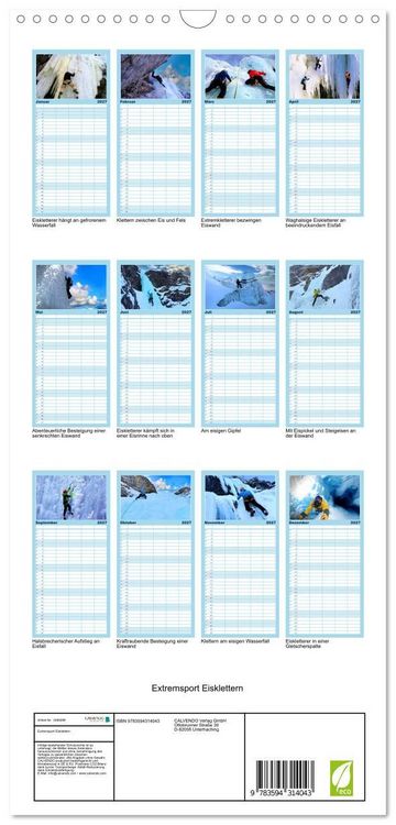 Produktbild: Familienplaner 2027 - Extremsport Eisklettern mit 5 Spalten (Wandkalender, 21 x 45 cm) CALVENDO