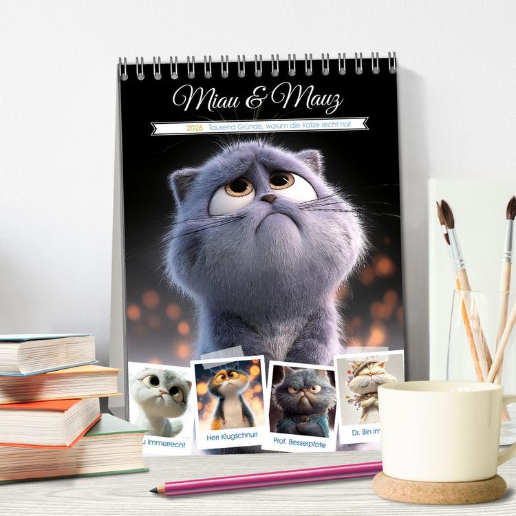 Produktbild: Miau & Mauz (Tischkalender 2026 DIN A5 hoch), CALVENDO Monatskalender