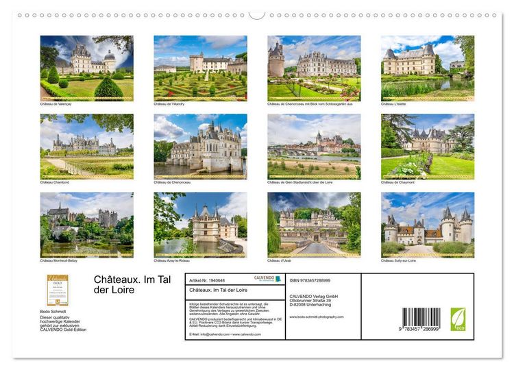 Produktbild: Ch&acirc;teaux. Im Tal der Loire (hochwertiger Premium Wandkalender 2026 DIN A2 quer), Kunstdruck in Hochglanz